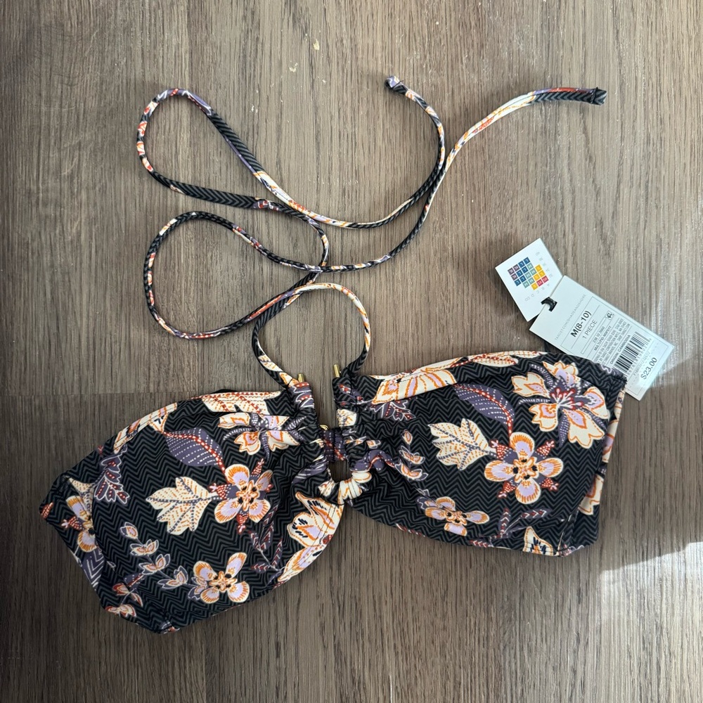 Shade Shore Floral Print Bandeau Bikini Swim Top M 8 10 Purple Orange Black